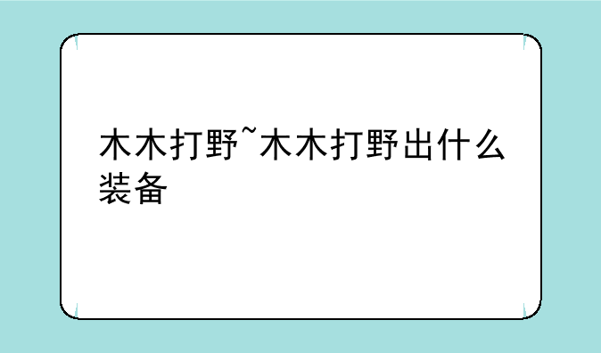 木木打野~木木打野出什么装备