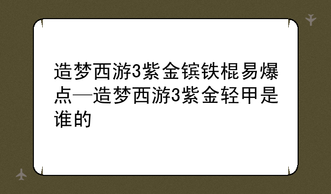 造梦西游3紫金镔铁棍易爆点—造梦西游3紫金轻甲是谁的